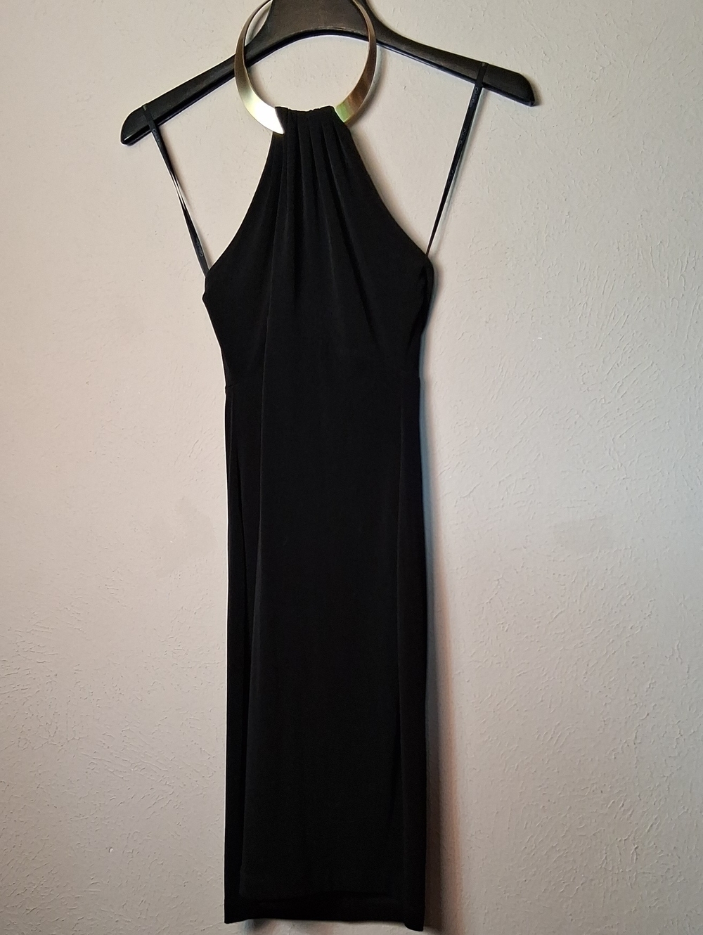 Calvin Klein Black Halter Midi Dress with Gold Neck Ring